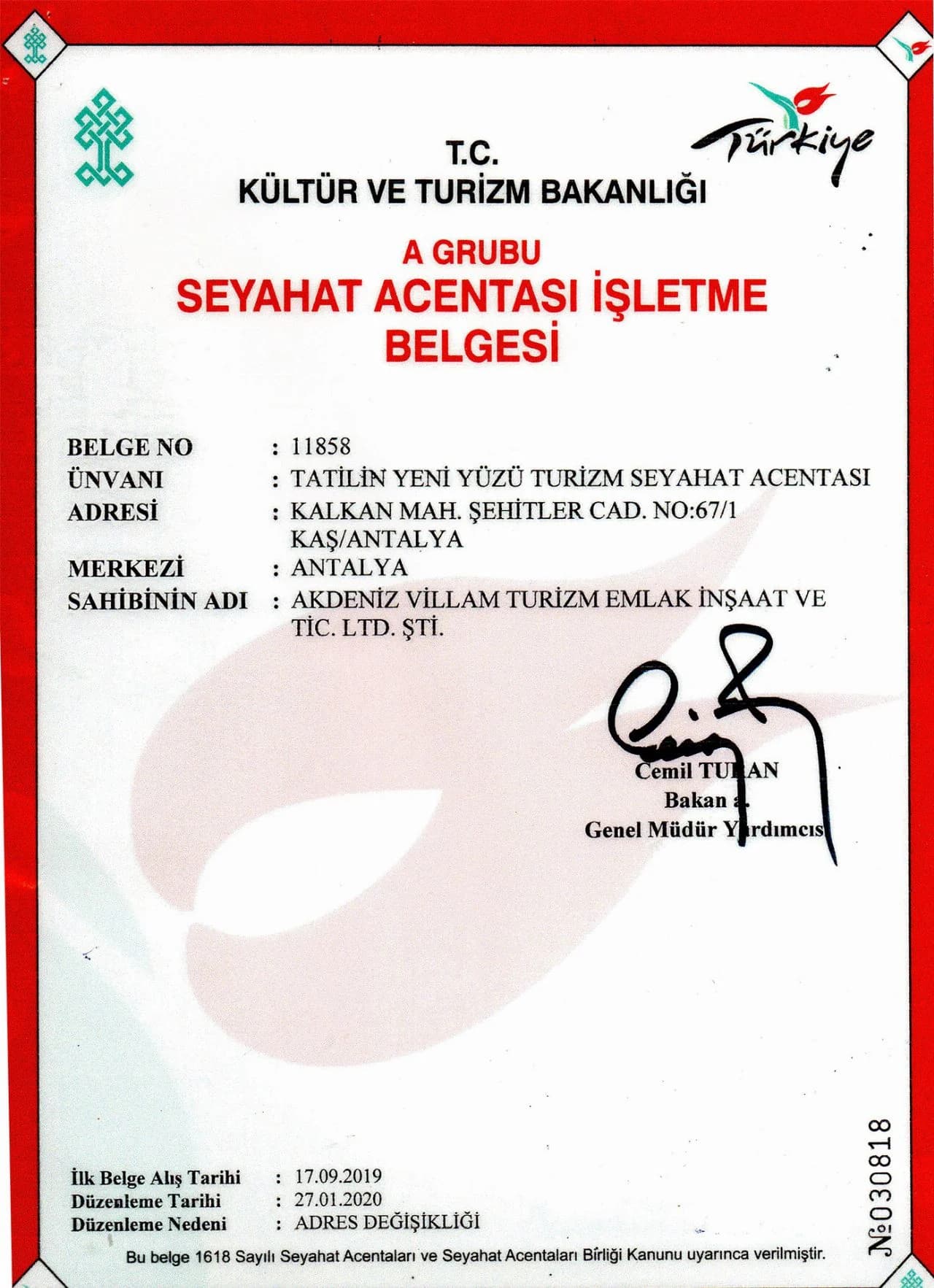 TURSAB certificate